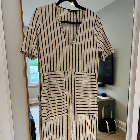 Zara cream striped midi dress - Picture 1 of 4